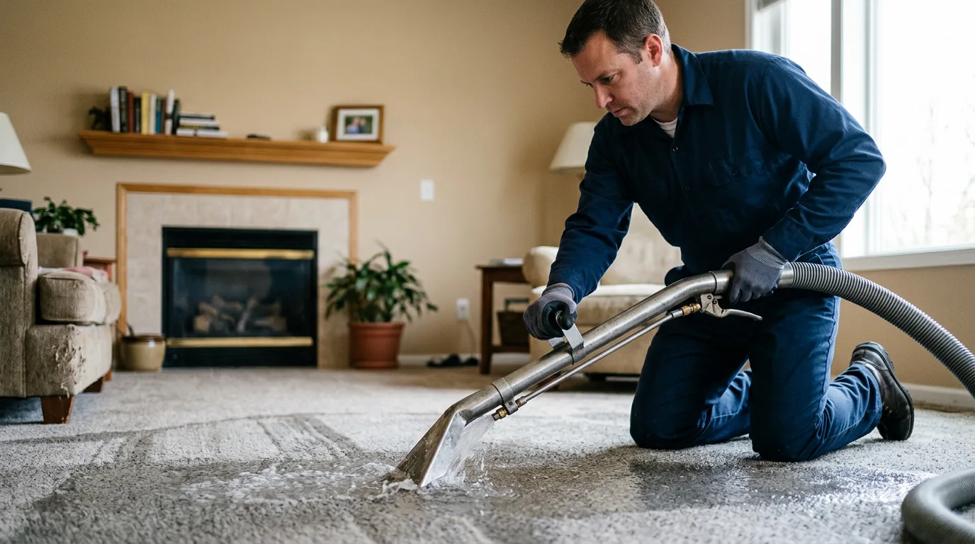 Water damage restoration technician working near Farmington, IL